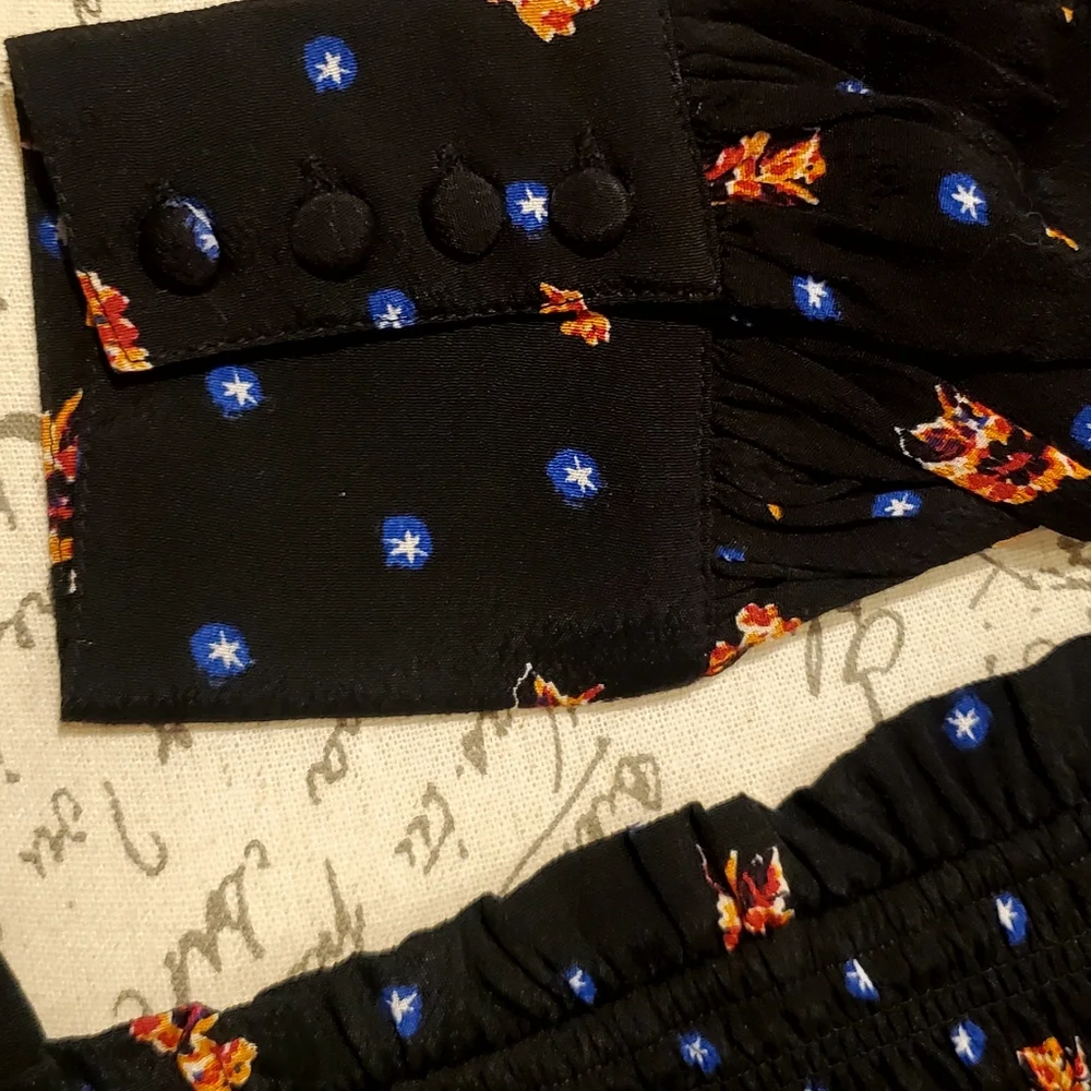 Free People Women Long Sleeve, Square Neck,Floral Shirred Dress Size M, - Picture 6 of 6